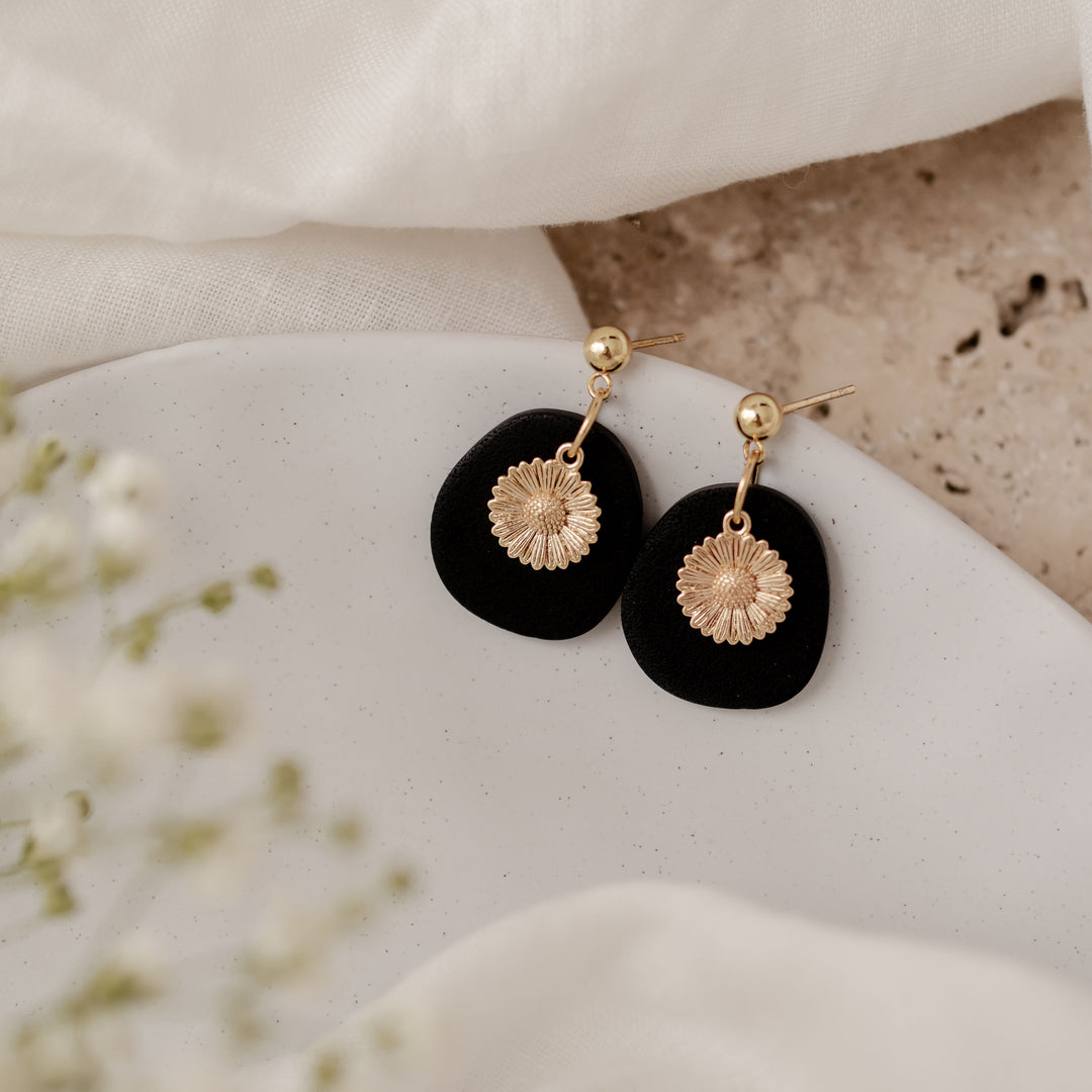 Simple Black Flower Dangles